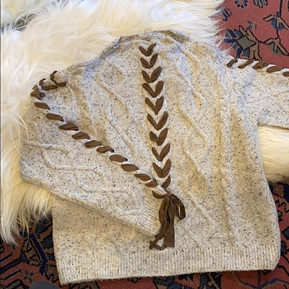 Gray sweater with tie detail